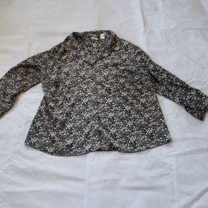 Black real brown white flowered button down